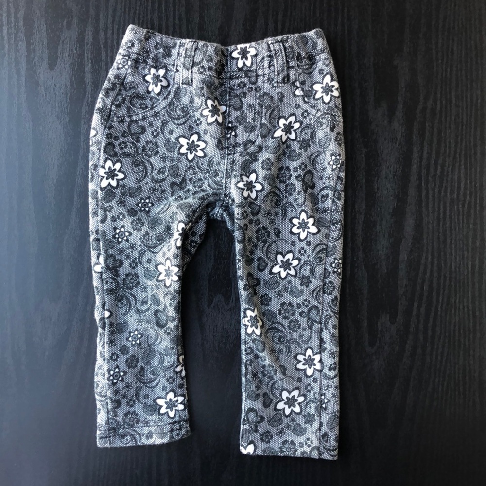 Grey “jeans” with black lace floral print